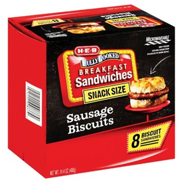 H-E-B Frozen Snack-Size Breakfast Biscuit Sandwiches - Sausage, 8 ct