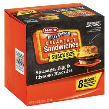 H-E-B Frozen Snack-Size Breakfast Biscuit Sandwiches - Sausage, Egg & Cheese, 8 ct