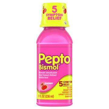 Pepto-Bismol Liquid for Nausea, Heartburn, Indigestion, Upset Stomach, & Diarrhea - 5 Symptom Fast Relief, Cherry Flavor