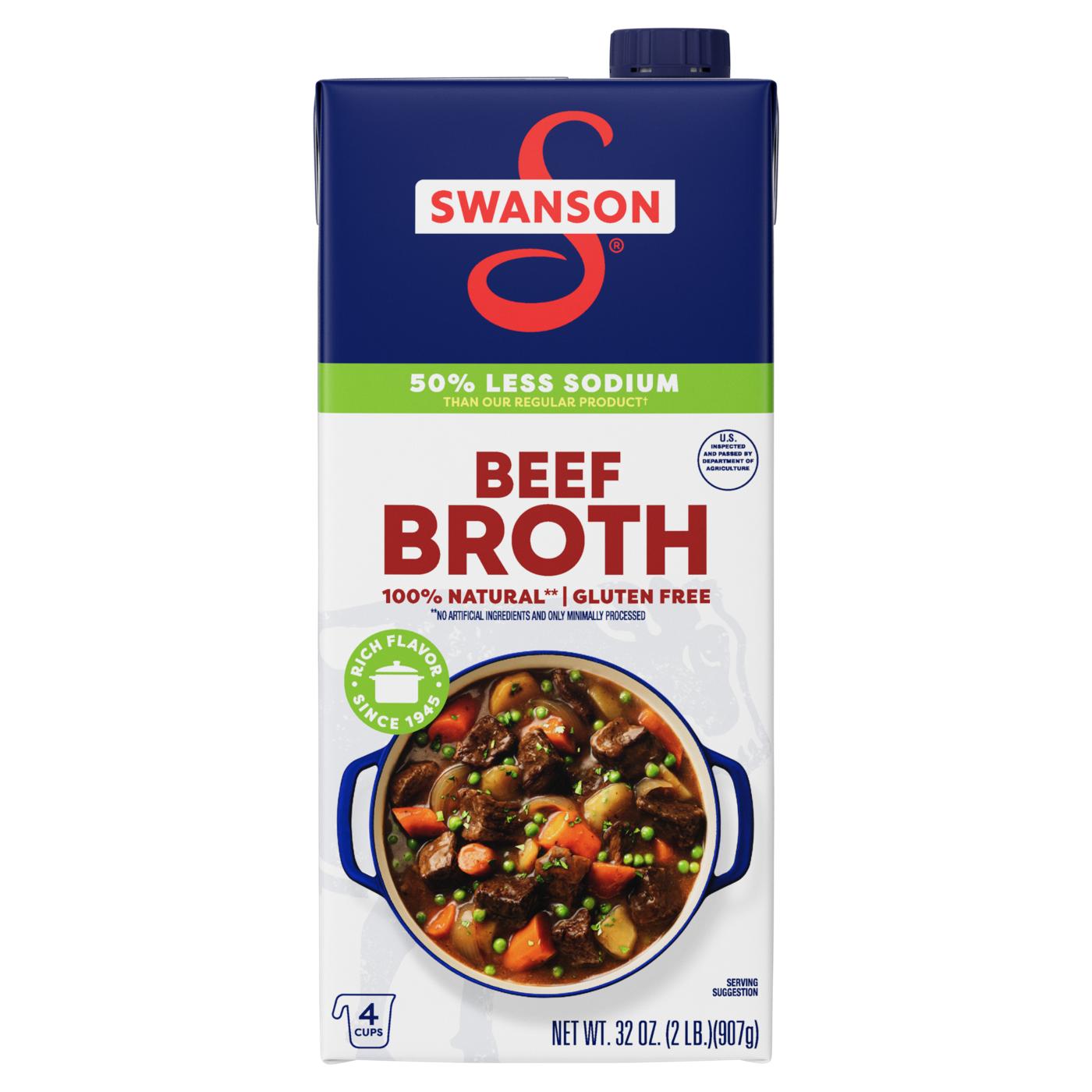 Swanson 50% Less Sodium Beef Broth; image 1 of 10