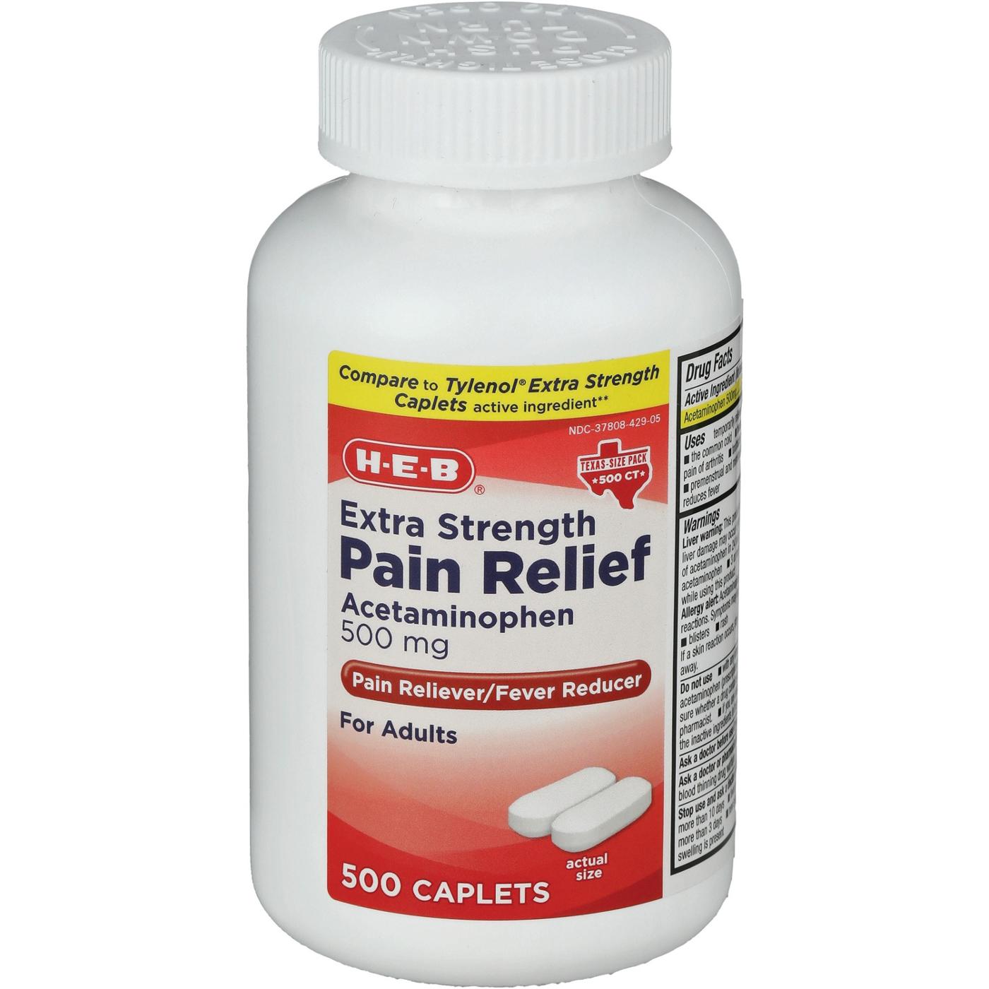 H-E-B Acetaminophen Fever & Pain Relief Caplets – 500 mg; image 3 of 3