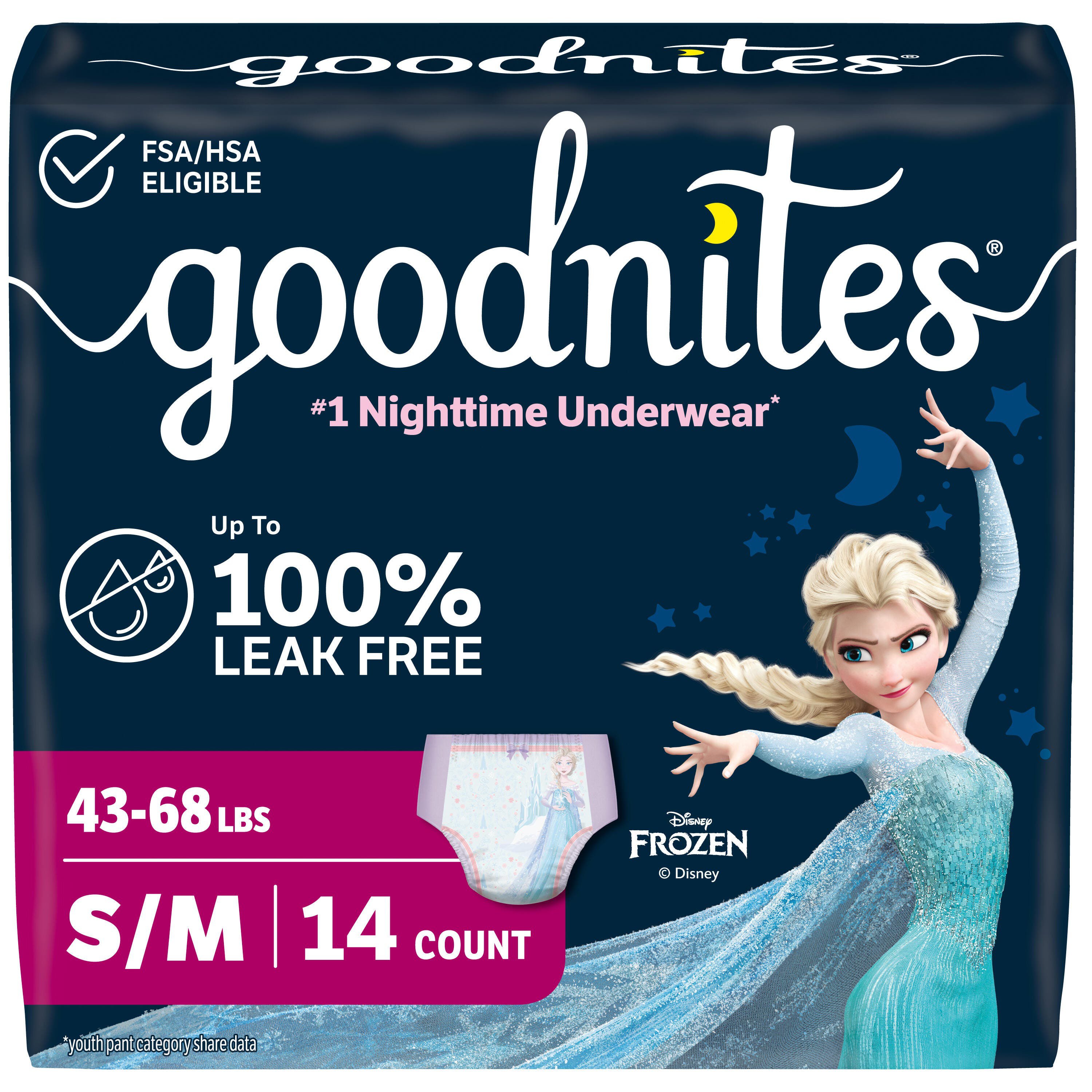 Goodnites Girls' Nighttime Bedwetting Underwear - S/M (43-68 lbs