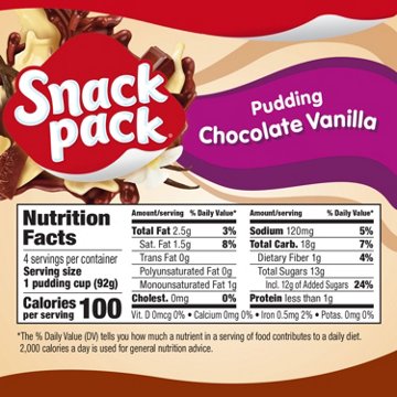 Snack Pack Chocolate Vanilla Pudding Cups, 4 ct