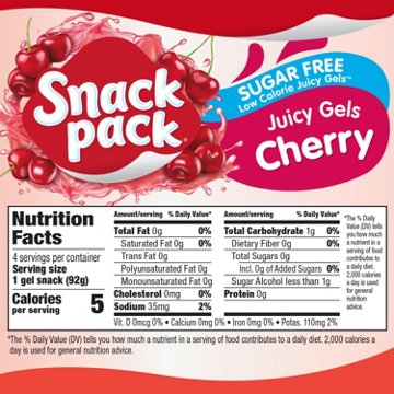 Snack Pack Sugar Free Cherry Juicy Gels Cups, 4 ct