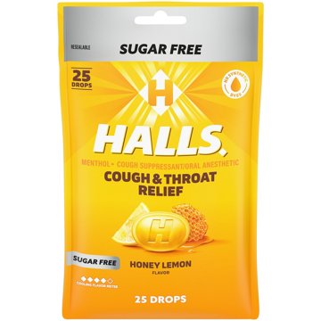 Halls Relief Cough Drops - Sugar Free Honey Lemon, 25 ct