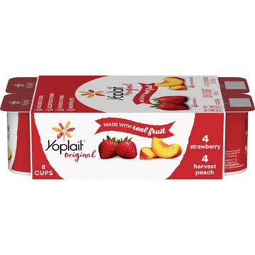 Yoplait Original Low-Fat Strawberry & Harvest Peach Yogurt Variety Pack, 8 ct