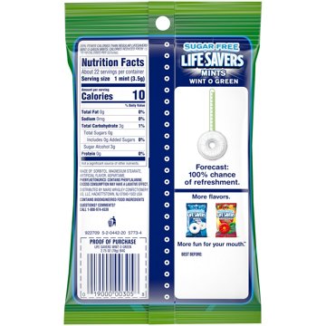 Life Savers Sugar Free Wint O Green Breath Mints, 2.75 oz