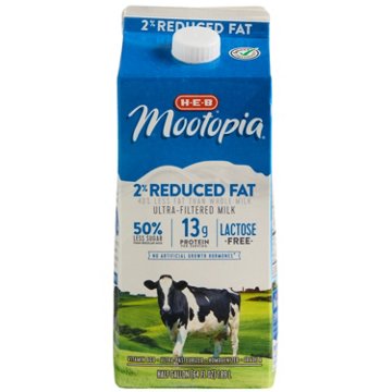 H-E-B Mootopia 13g Protein Lactose Free 2% Reduced Fat Milk, 1/2 gal
