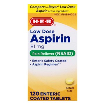 H-E-B Low Dose Aspirin Enteric Coated Tablets - 81 mg, 120 ct
