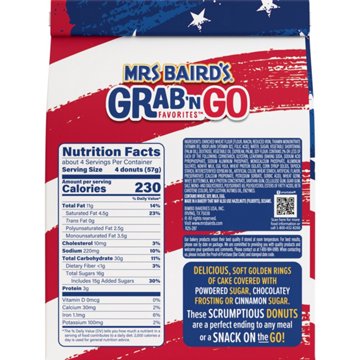 Mrs Baird's Grab 'n Go Favorites Powdered Sugar Donuts, 9 oz