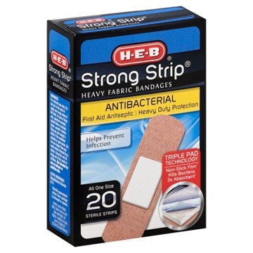 H-E-B Strong Strip Heavy Fabric Antibacterial Bandages, 20 ct