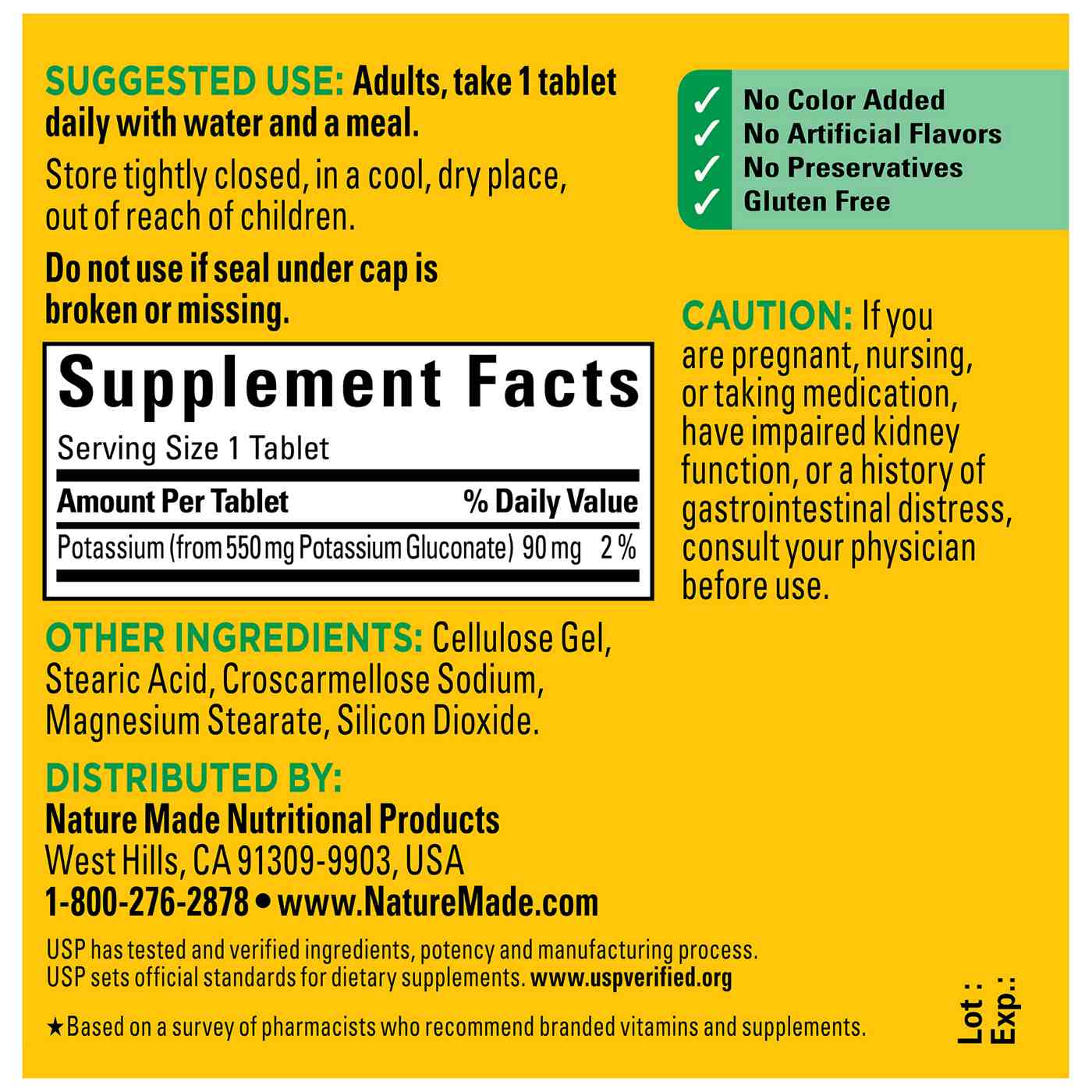 Nature Made Potassium Gluconate 550 mg Tablets; image 2 of 6