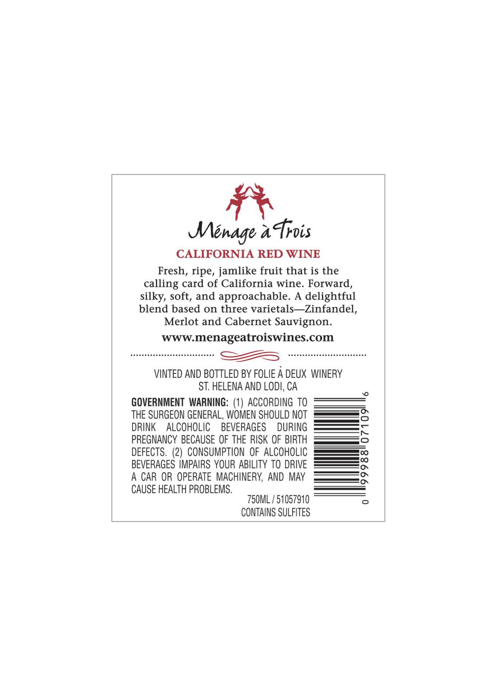 Menage A Trois Red Blend Wine Shop Wine at HEB