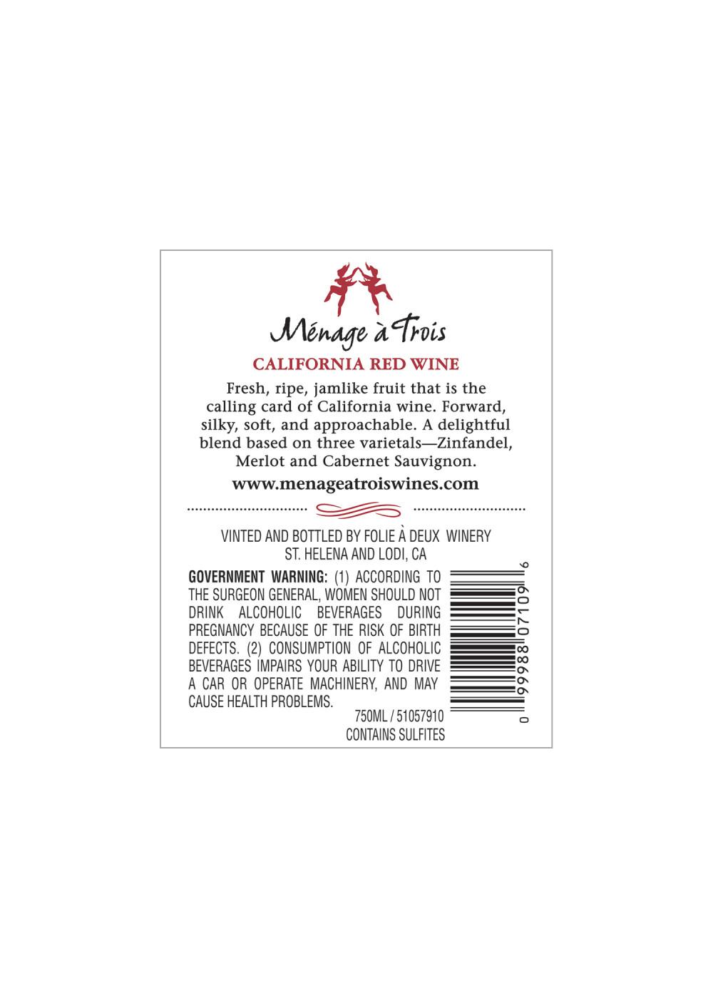 Menage A Trois Red Blend Wine; image 3 of 6