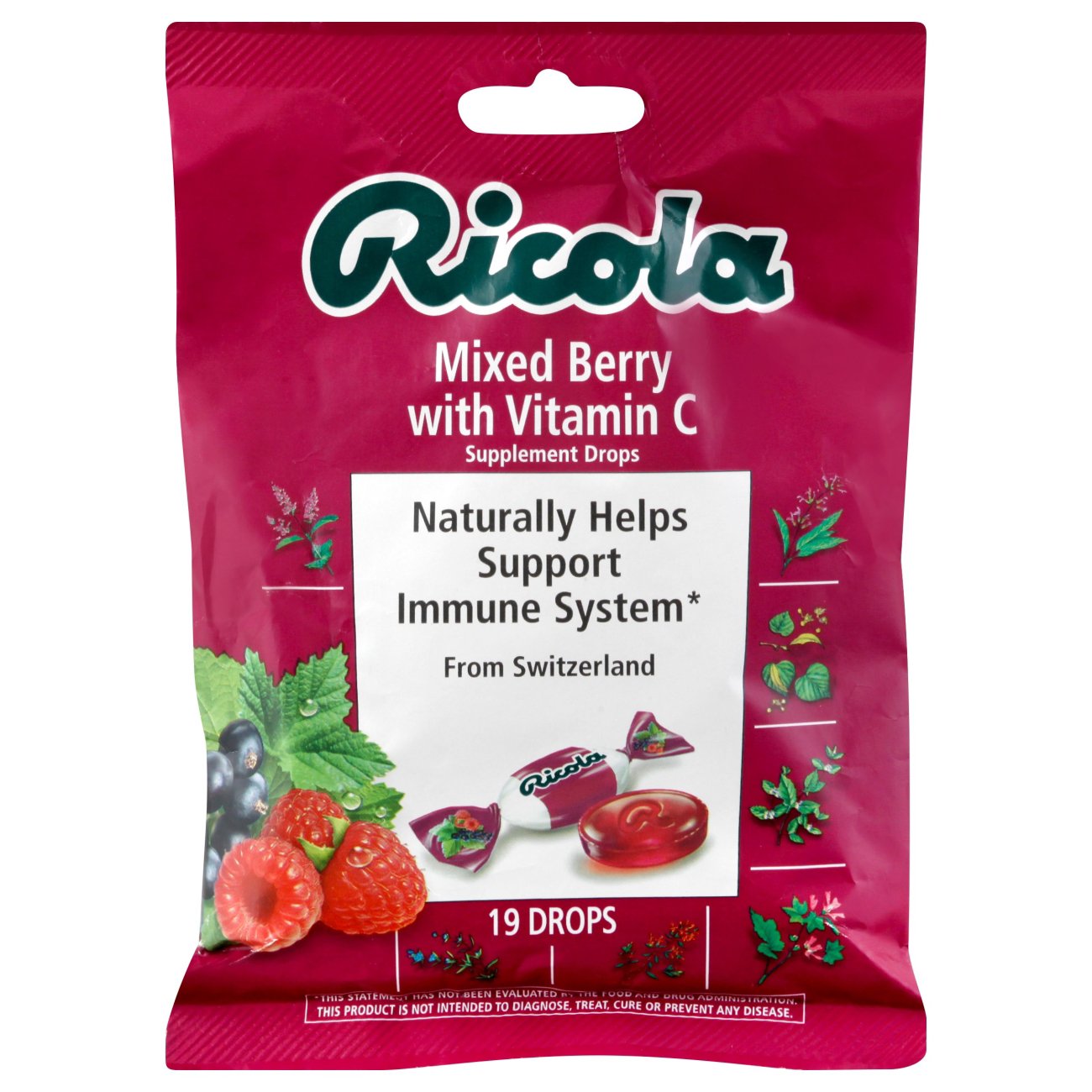 Ricola Natural Mixed Berry With Vitamin C Supplement Drops Shop Cough