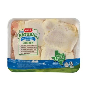 H-E-B Natural Bone-in Skin-on Chicken Thighs, Avg. 2.15 lbs
