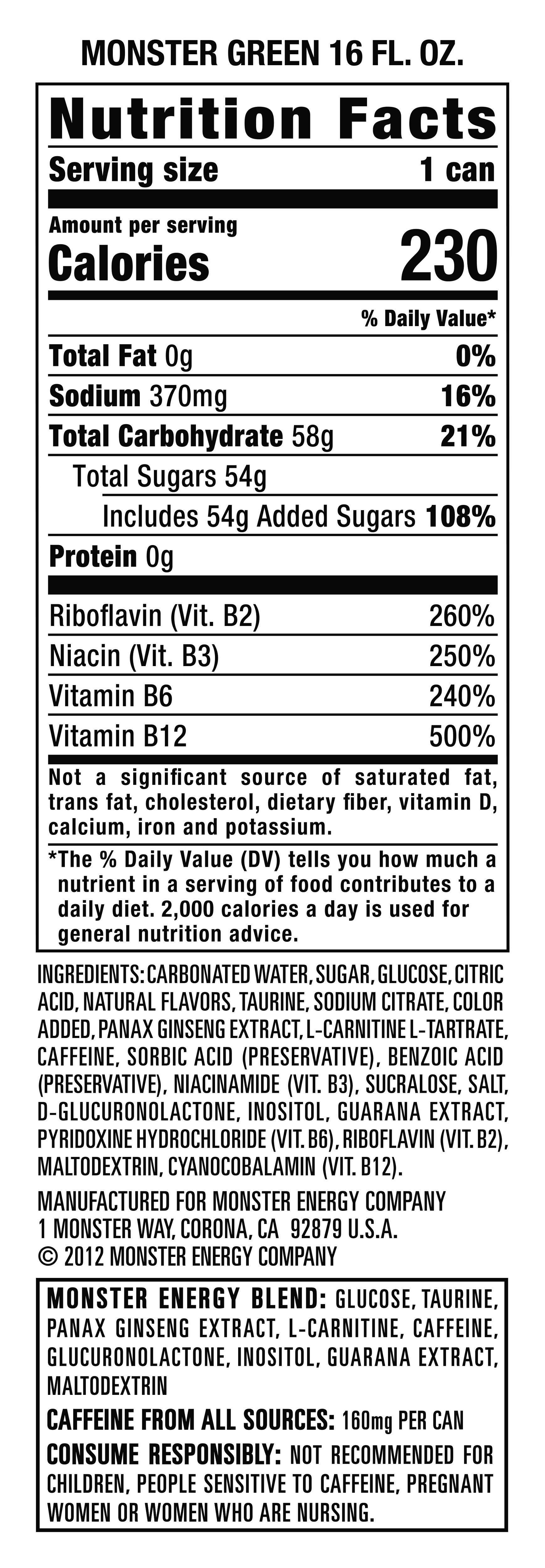 monster ingredient label