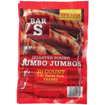 Bar S Quarter Pound Jumbo Jumbos Franks Hot Dogs - Family Pack, 20 ct