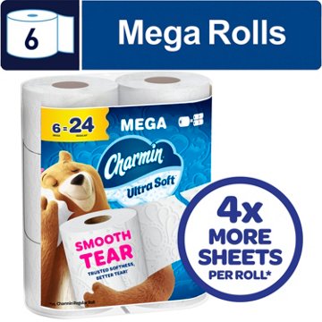 Charmin Toilet Paper Ultra Soft, 2-ply Bath Tissue, 6 Mega Rolls