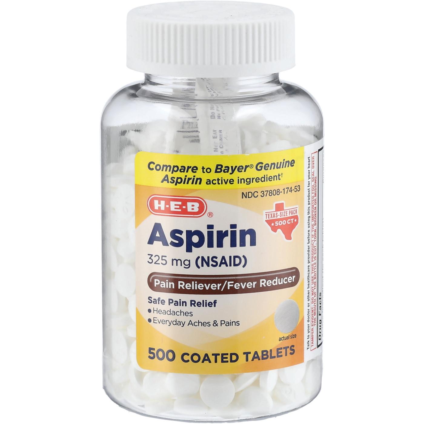 H-E-B Aspirin 325 mg Coated Tablets; image 1 of 2