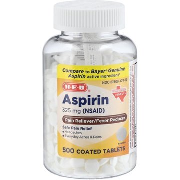 H-E-B Aspirin 325 mg Coated Tablets, 500 ct