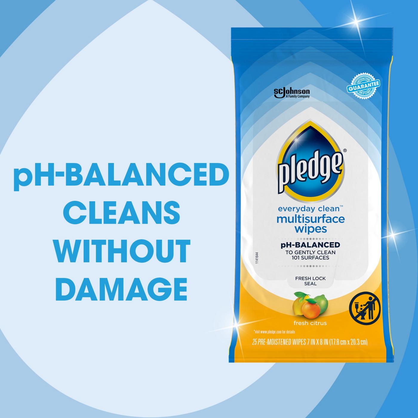 Pledge Pledge Multisurface Cleaning Wipes, pH Balanced, Fresh Citrus, 25 Count; image 6 of 11