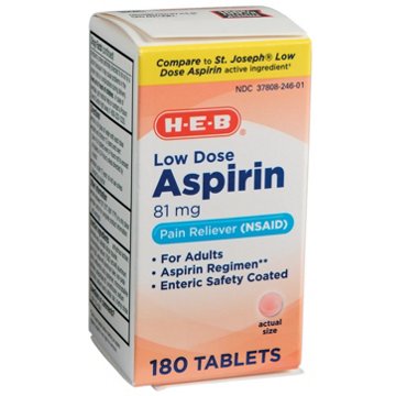 H-E-B Low Strength Aspirin 81 Mg Enteric Coated Tablets, 180 ct