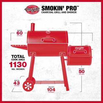 Char-Griller Smokin’ Pro Barrel Grill & Offset Smoker, 50" x 60"