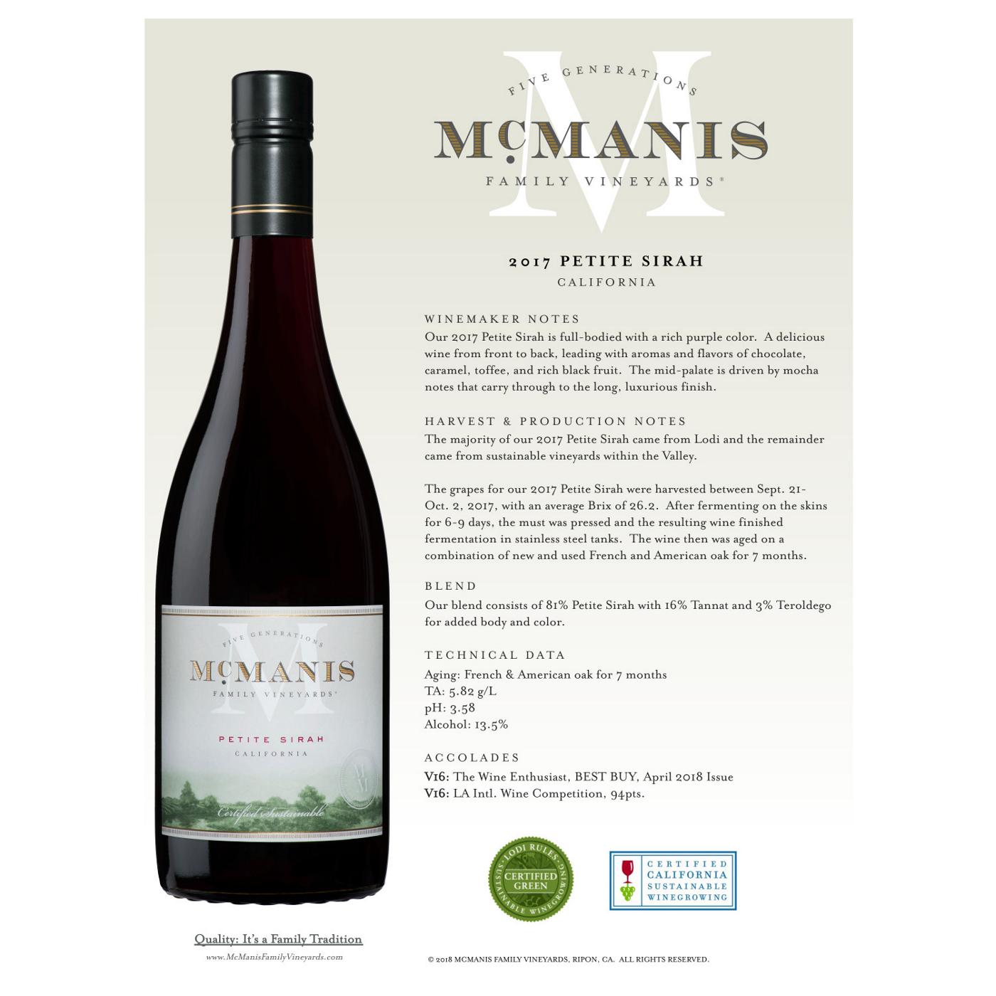 McManis Family Vineyards Petite Sirah; image 2 of 4