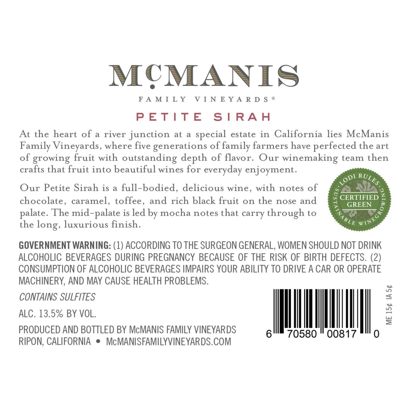 McManis Family Vineyards Petite Sirah; image 4 of 4