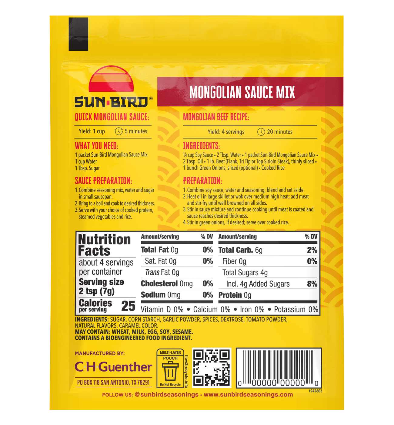 Sun-Bird Hot & Spicy Mongolian Sauce Mix; image 2 of 3