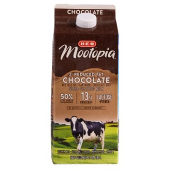 H-E-B Mootopia 13g Protein Lactose Free 2% Reduced Fat Chocolate Milk, 1/2 gal