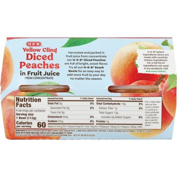 H-E-B Yellow Cling Diced Peaches in Fruit Juice Snack Bowls, 4 ct