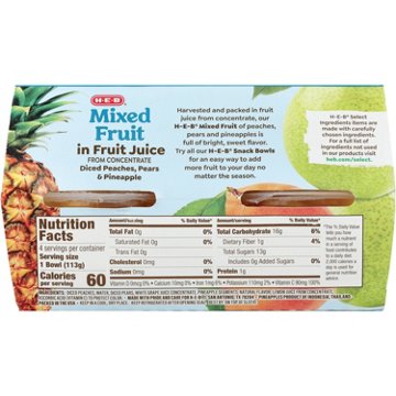 H-E-B Mixed Fruit in Fruit Juice Snack Bowls, 4 ct