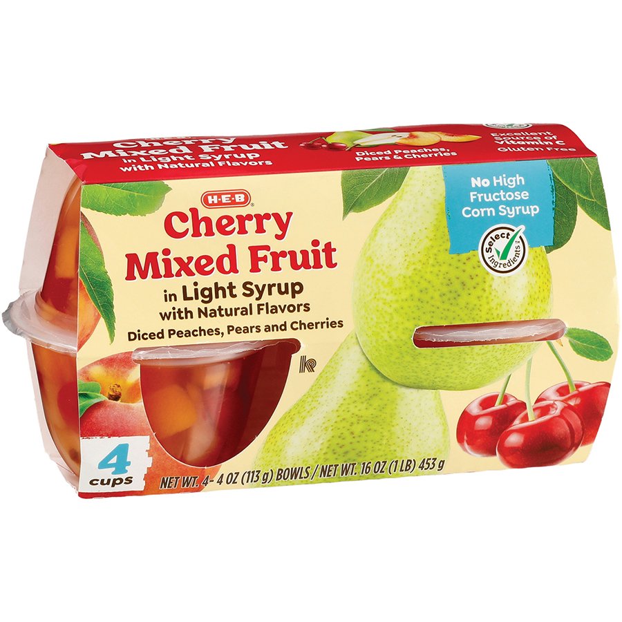 H-E-B Cherry & Mixed Fruit Snack Bowls – Light Syrup - Shop Mixed Fruit at  H-E-B