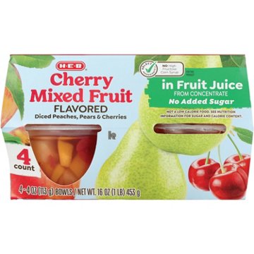 H-E-B Cherry Mixed Fruit in Fruit Juice Snack Bowls, 4 ct