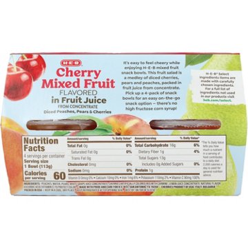 H-E-B Cherry Mixed Fruit in Fruit Juice Snack Bowls, 4 ct