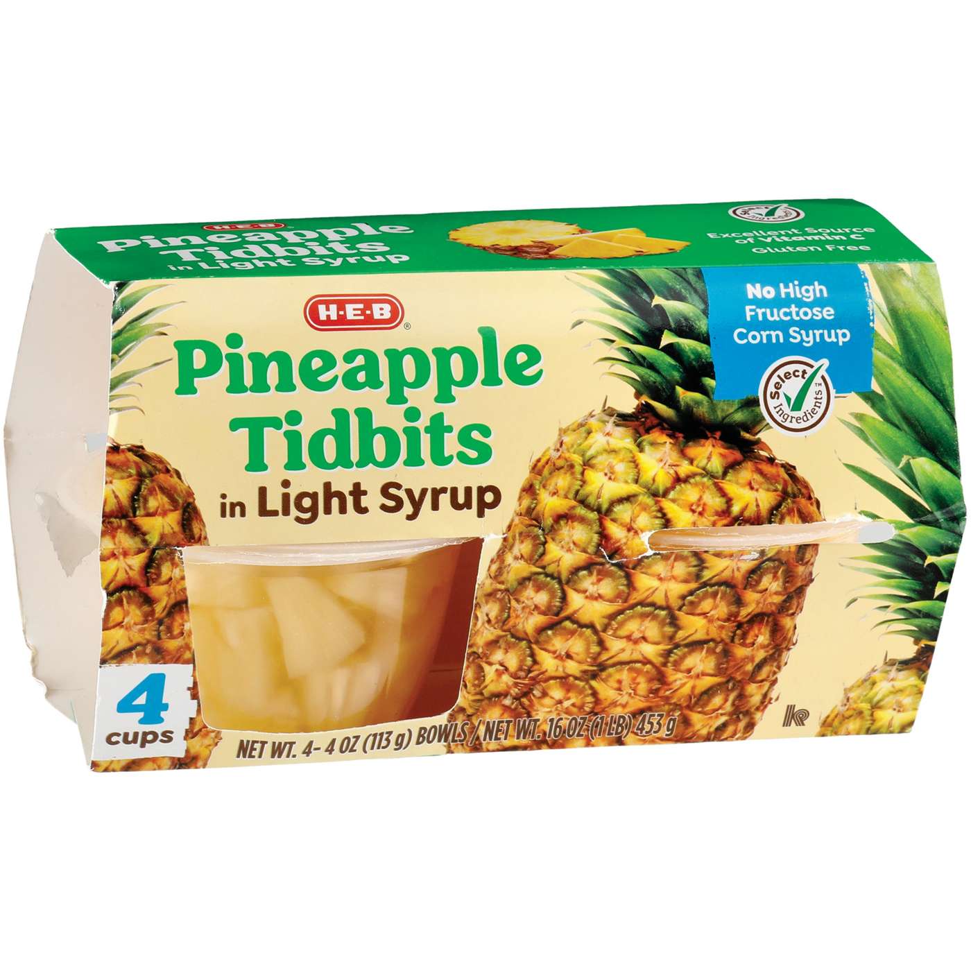 H-E-B Pineapple Tidbits Cups – Light Syrup; image 1 of 2