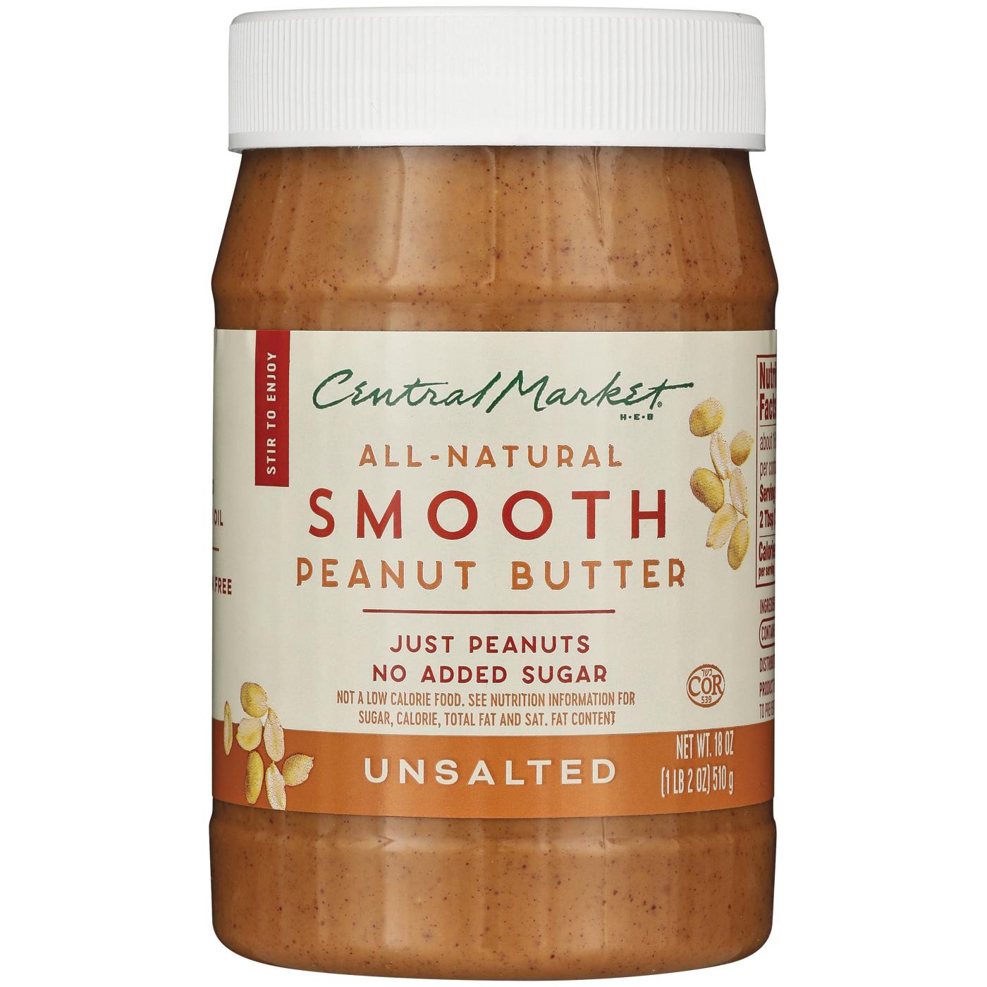 Central Market All-Natural Smooth Peanut Butter - Unsalted; image 1 of 2