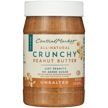 Central Market All-Natural Crunchy Peanut Butter – Unsalted, 18 oz