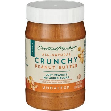 Central Market All-Natural Crunchy Peanut Butter – Unsalted, 18 oz