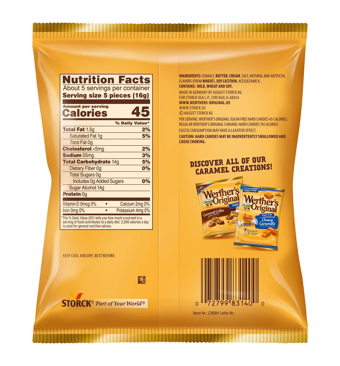 Werther's Original Sugar Free Caramel Hard Candies; image 2 of 2