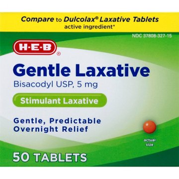 H-E-B Gentle Laxative Bisacodyl Tablets - 5 mg, 50 ct