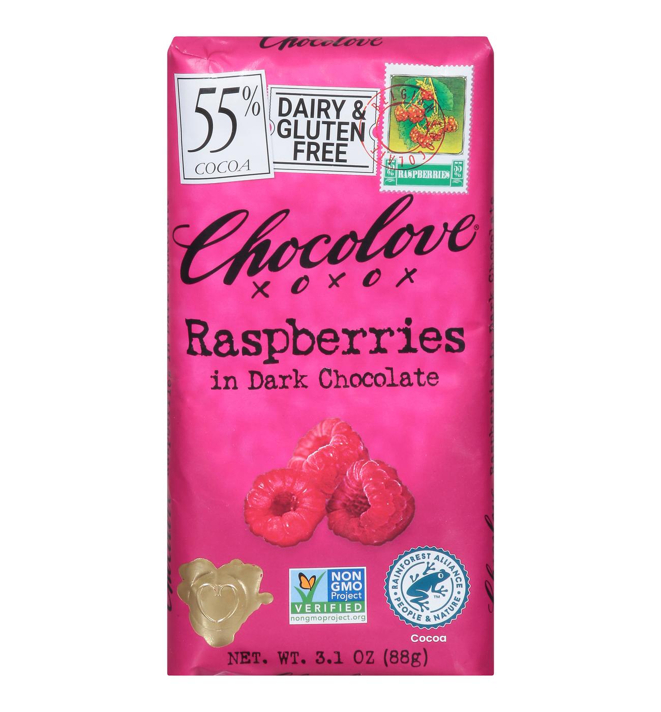 Chocolove Raspberries in Dark Chocolate Candy Bar; image 1 of 2