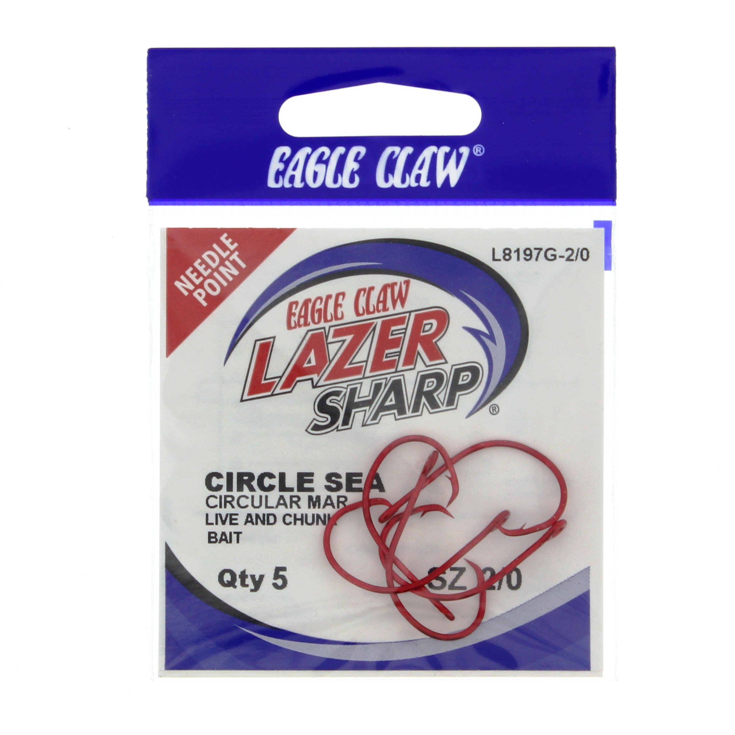 Eagle Claw Lazer Sharp L8197G Red Sea Guard Circle Sea Hook Size 2
