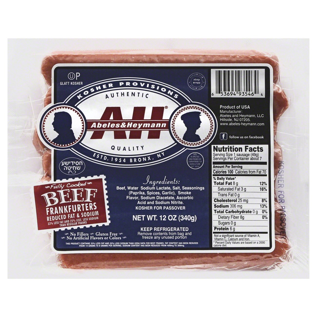 Abeles & Heymann Kosher Reduced Sodium/Fat Beef Franks Shop Hot Dogs