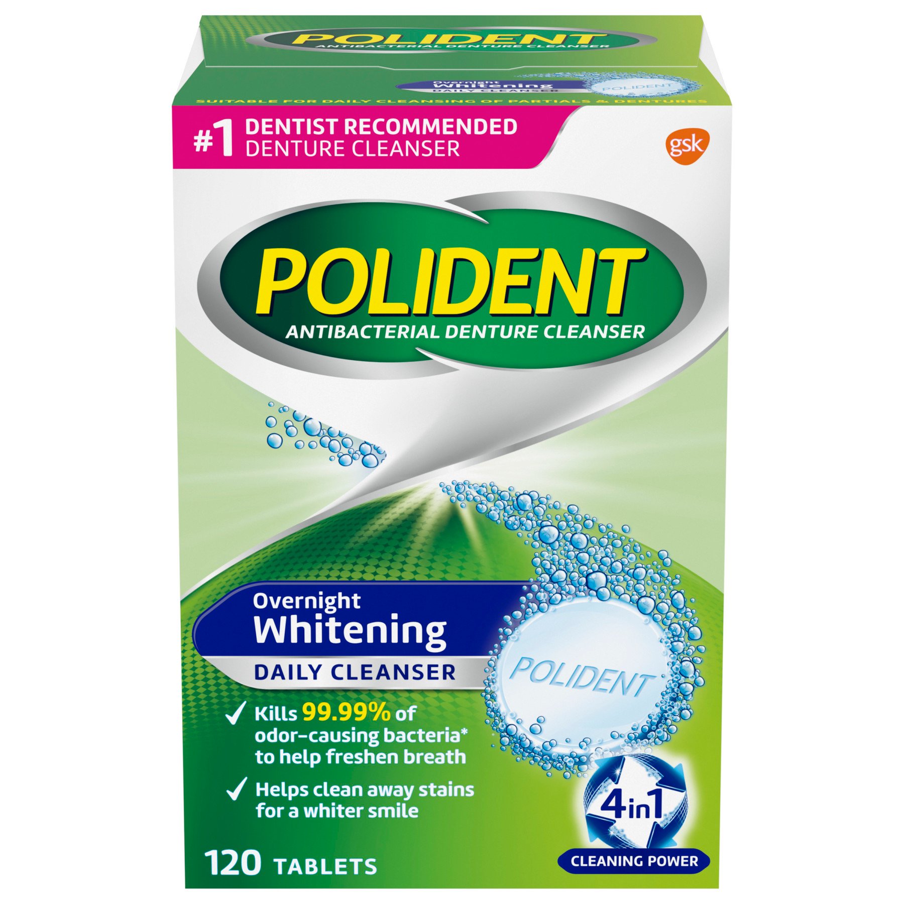 Polident Overnight Whitening Antibacterial Denture Cleanser Shop
