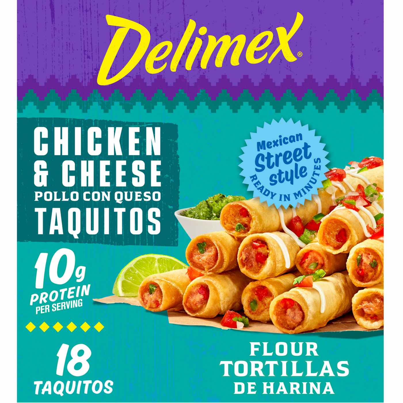 Delimex Chicken & Cheese Flour Taquitos, Frozen Appetizer; image 1 of 9