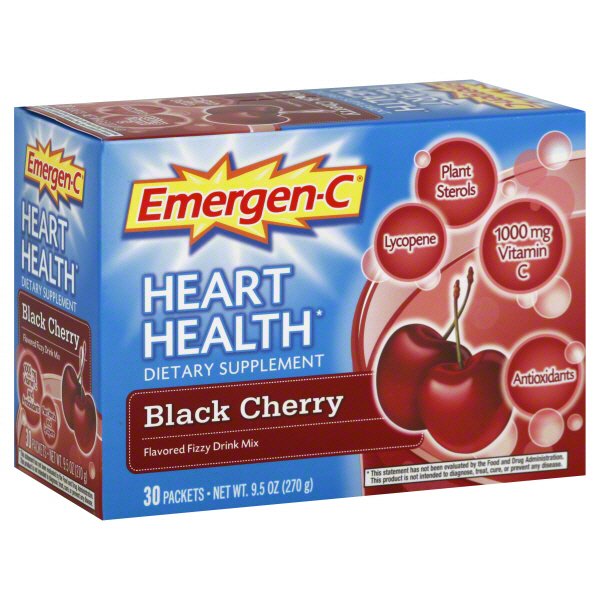 EmergenC Heart Health Black Cherry Flavored Fizzy Drink Mix Packets