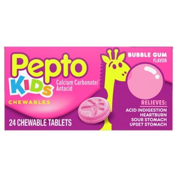 Pepto-Bismol Kid's Chewable Tablets for Heartburn, Acid Indigestion, Sour Stomach, & Upset Stomach, Bubblegum Flavor
